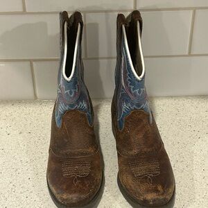 Kids Brown and Blue Western Boots, Size 10